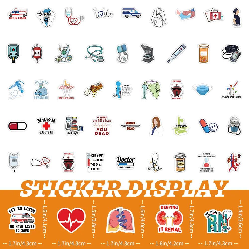 MedTech- 100 Pcs Cartoon Medicine Stickers- -