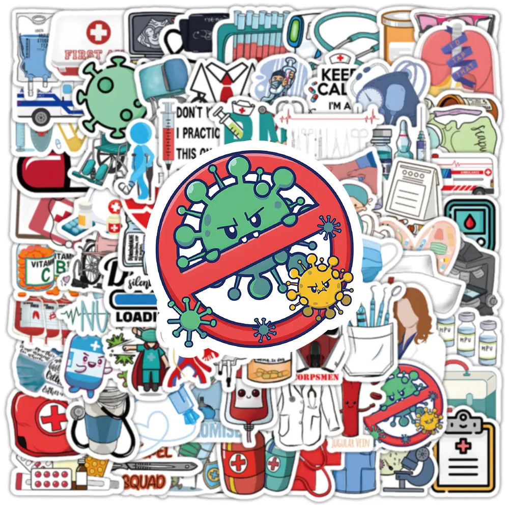 MedTech- 100 Pcs Cartoon Medicine Stickers- -