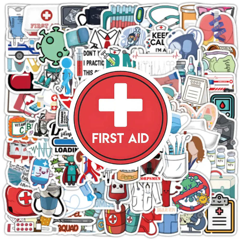 MedTech- 100 Pcs Cartoon Medicine Stickers- -