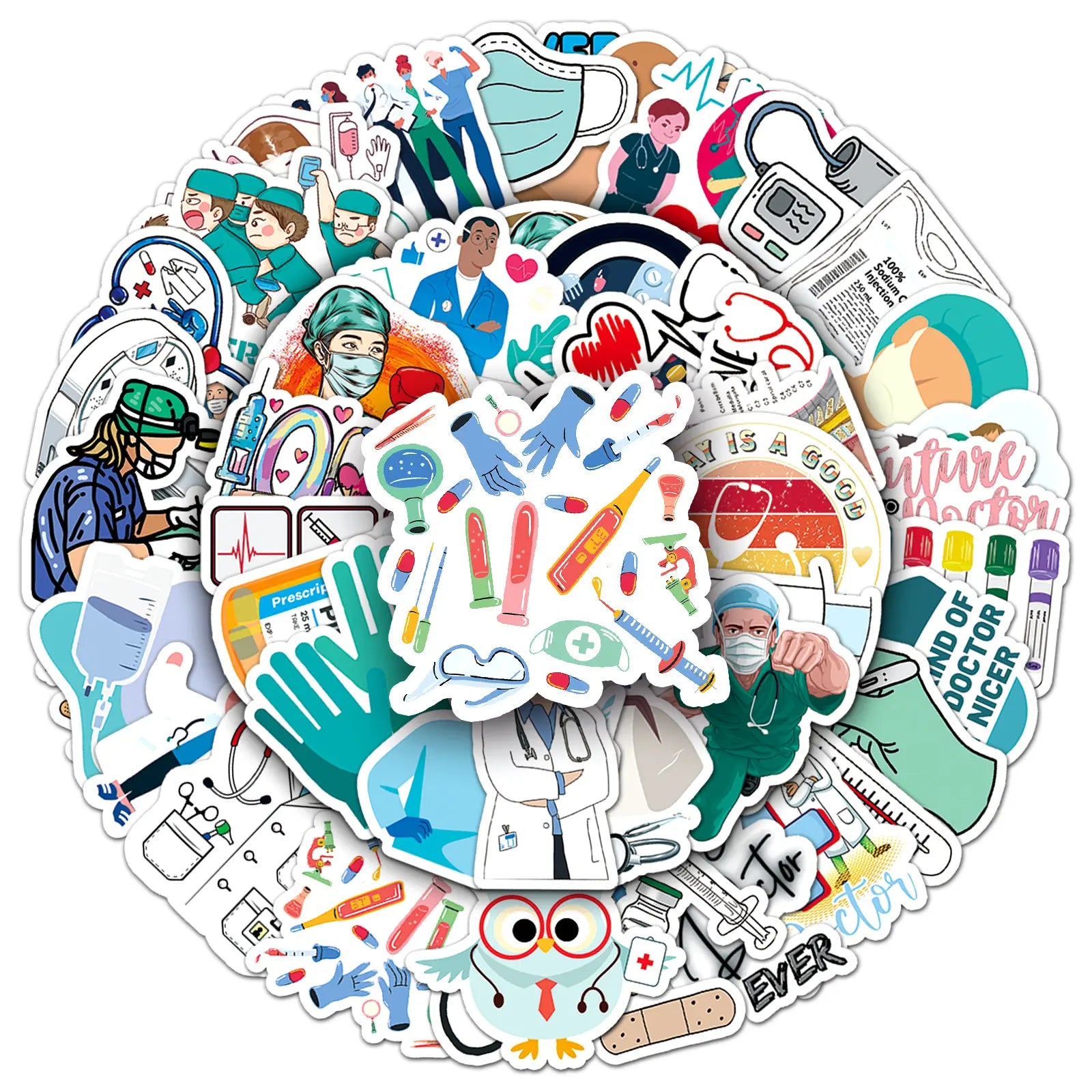 MedTech- 50 Pcs Cartoon Medicine Stickers- -