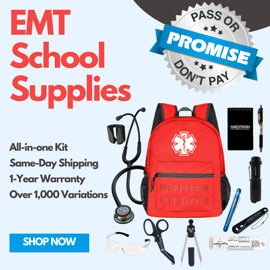 text "EMT School supplies" with images of emt tools