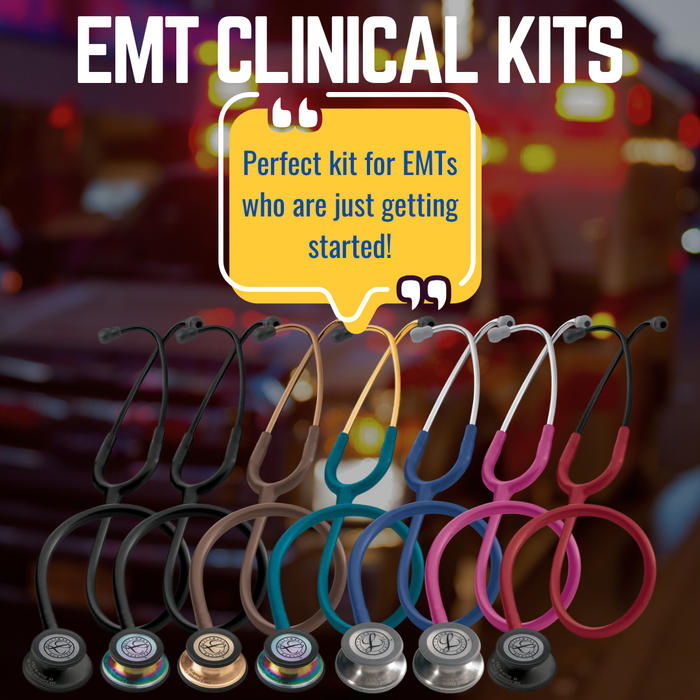 littmann stethoscopes with text "EMT CLINICAL KITS"