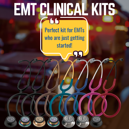 littmann stethoscopes with text "EMT CLINICAL KITS"