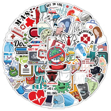 MedTech circular arrangement of cartoon medical stickers