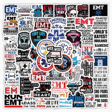 MedTech 100 EMT stickers collage with EMS slogans, Star of Life and paramedic designs