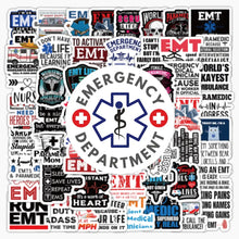 MedTech 100 EMT stickers sheet with emergency medical text and emblem designs