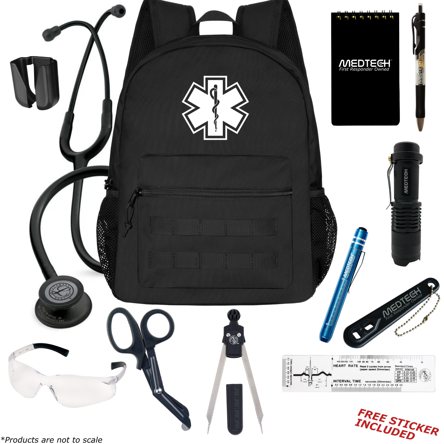 MedTech- Paramedic Basic Clinical Kit- Black- Black tube; Black Matte Finish Chestpiece