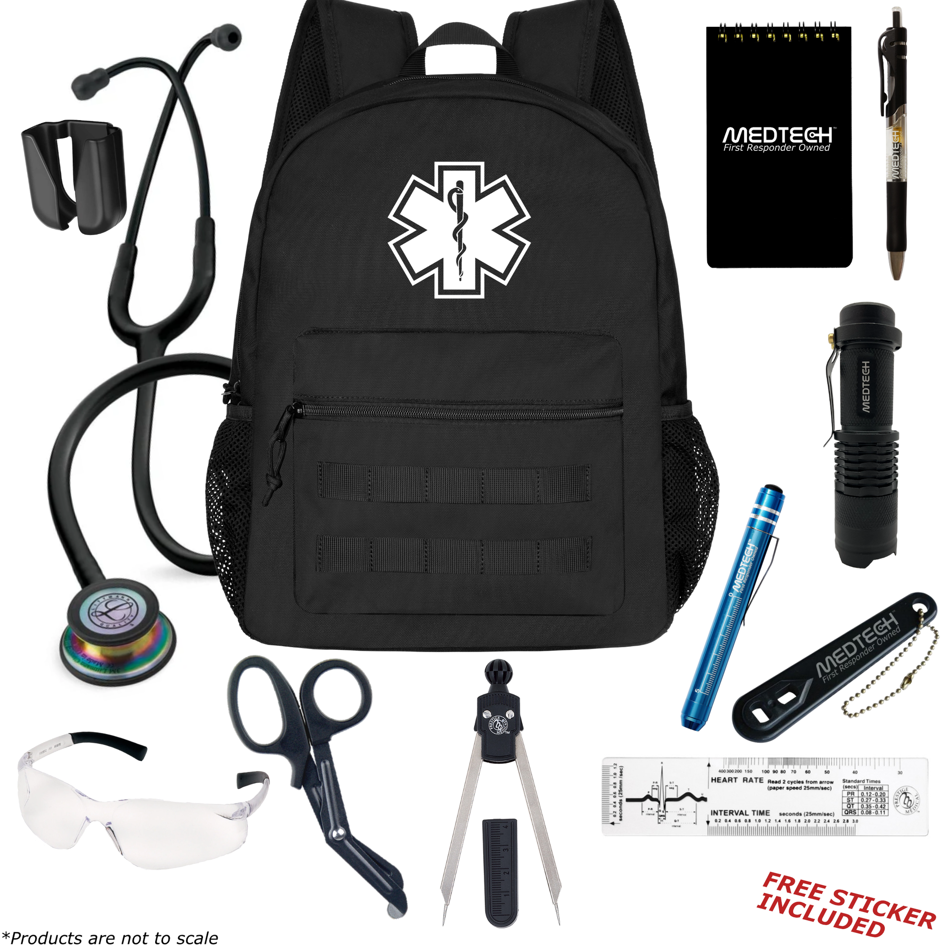 MedTech- Paramedic Basic Clinical Kit- Black- Black Tube; Rainbow Finish Chestpiece