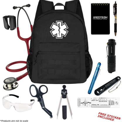 MedTech- Paramedic Basic Clinical Kit- Black- Burgundy Tube; Champagne Finish Chestpiece