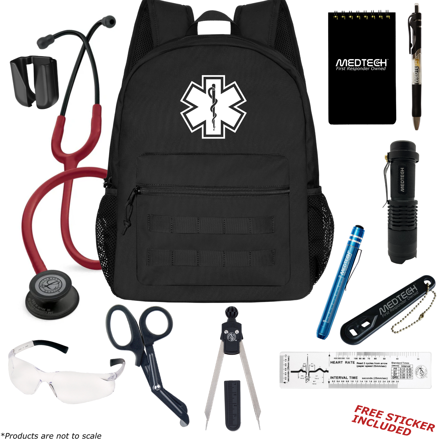 MedTech- Paramedic Basic Clinical Kit- Black- Burgundy Tube; Black Matte Finish Chestpiece