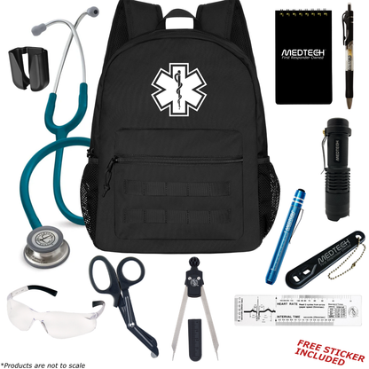 MedTech- Paramedic Basic Clinical Kit- Black- Caribbean Blue Tube; Stainless Steel Chestpiece