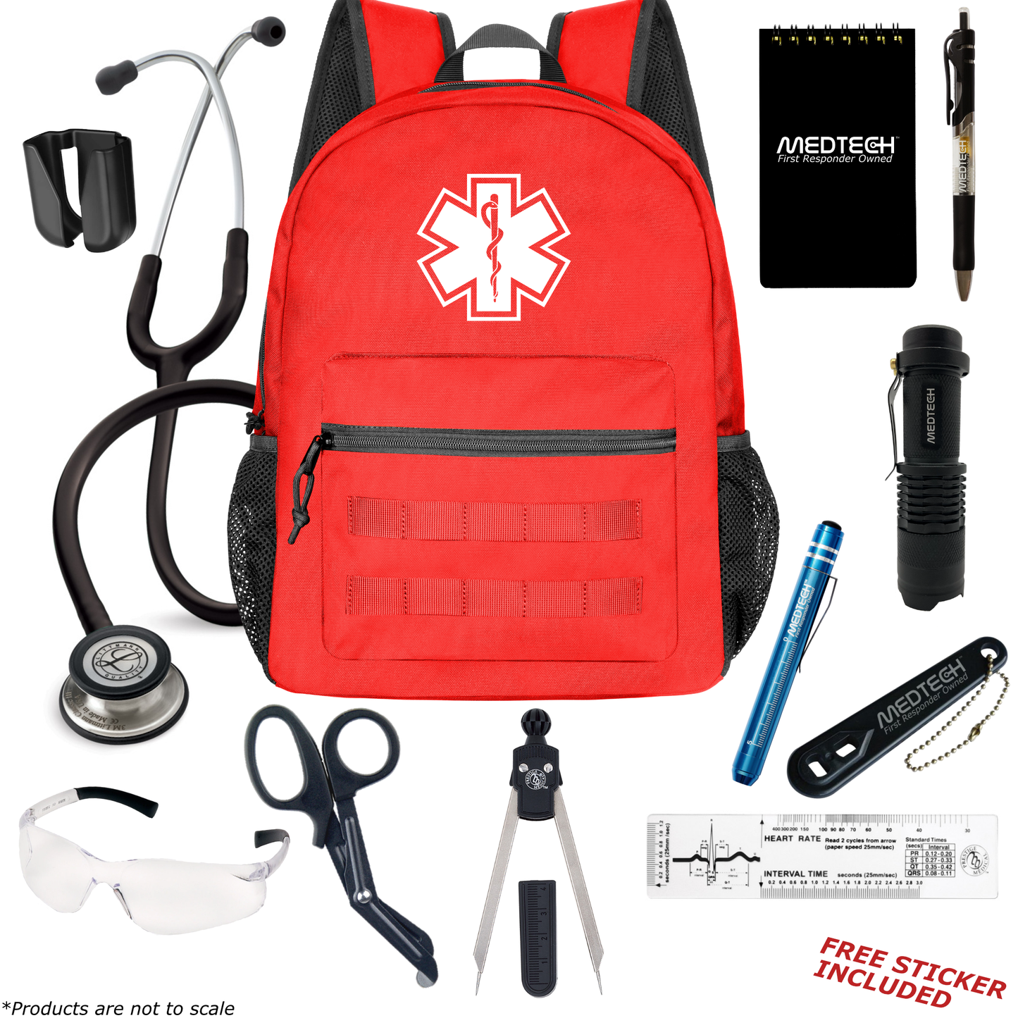 MedTech- Paramedic Basic Clinical Kit- Red- Black tube; Stainless Steel Chestpiece