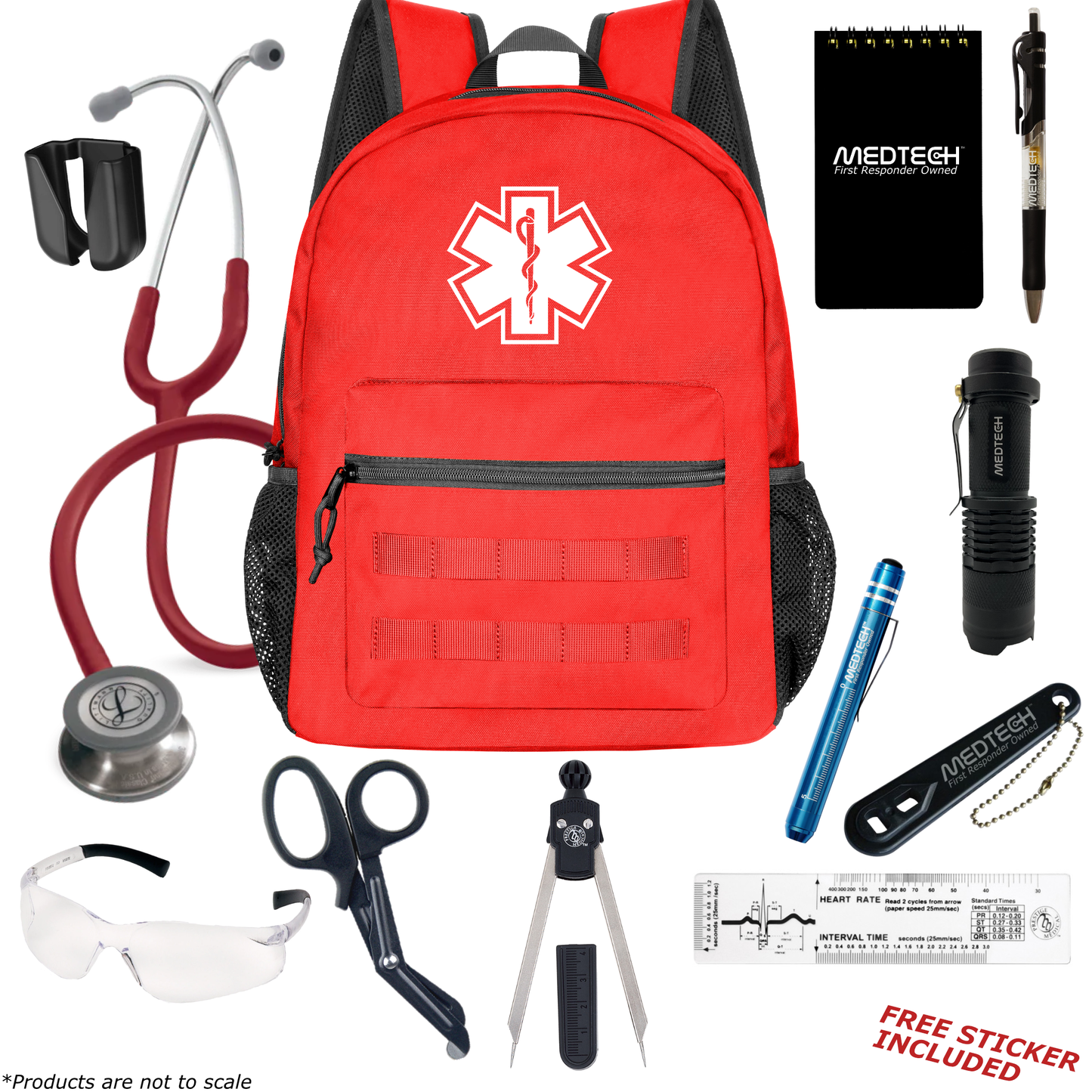 MedTech- Paramedic Basic Clinical Kit- Red- Burgundy Tube; Stainless Steel Chestpiece