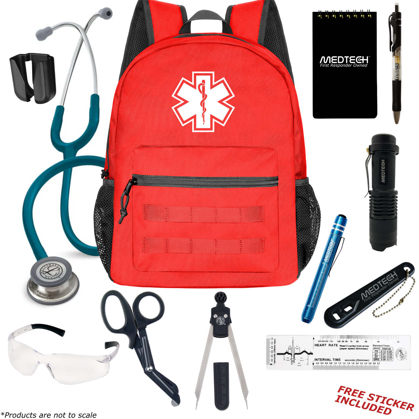 MedTech- Paramedic Basic Clinical Kit- Red- Caribbean Blue Tube; Stainless Steel Chestpiece