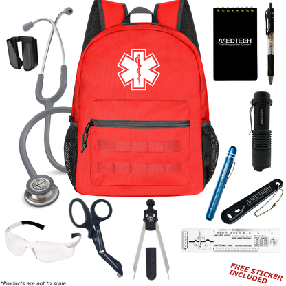 MedTech- Paramedic Basic Clinical Kit- Red- Gray Tube; Stainless Steel Chestpiece