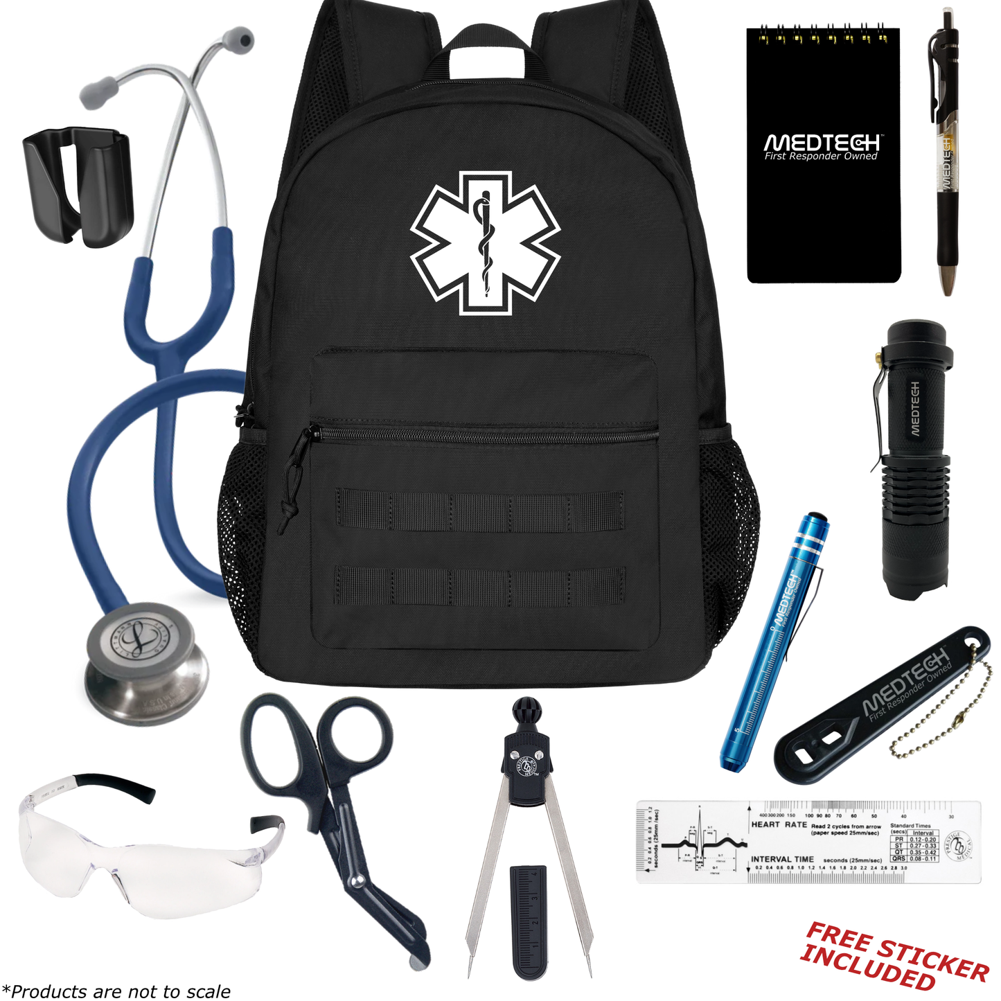 MedTech- Paramedic Basic Clinical Kit- Black- Navy Blue Tube; Stainless Steel Chestpiece