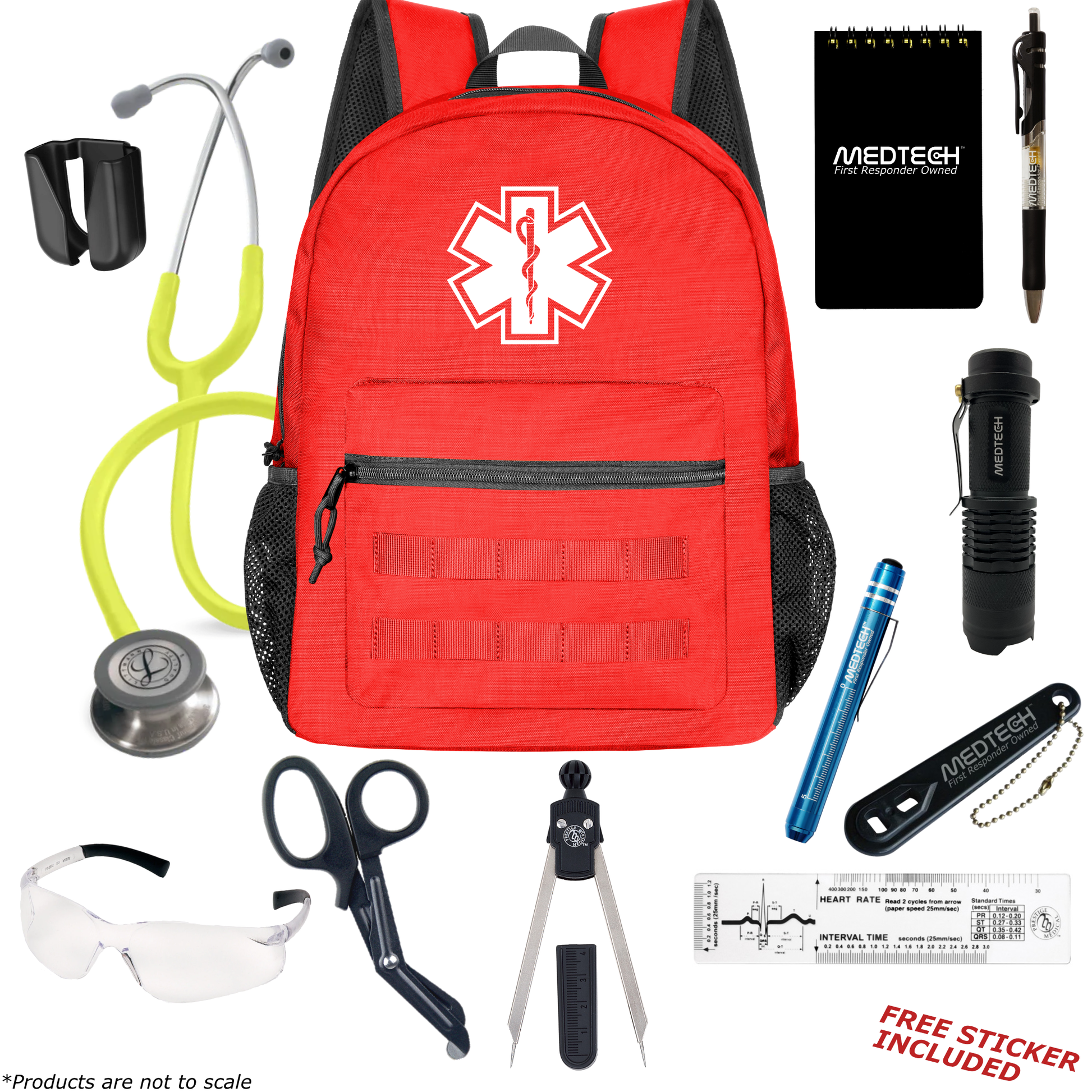 MedTech- Paramedic Basic Clinical Kit- Red- Lemon Lime Tube; Stainless Steel Chestpiece