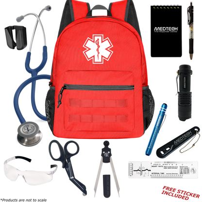 MedTech- Paramedic Basic Clinical Kit- Red- Navy Blue Tube; Stainless Steel Chestpiece