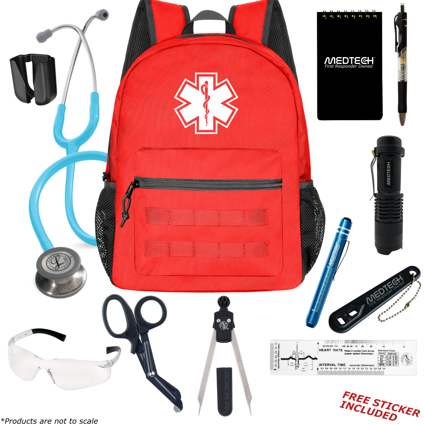 MedTech- Paramedic Basic Clinical Kit- Red- Turquoise Tube; Stainless Steel Chestpiece