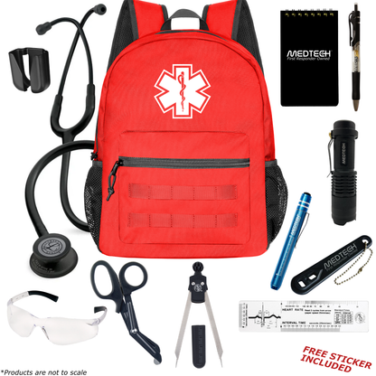 MedTech- Paramedic Basic Clinical Kit- Red- Black tube; Black Matte Finish Chestpiece