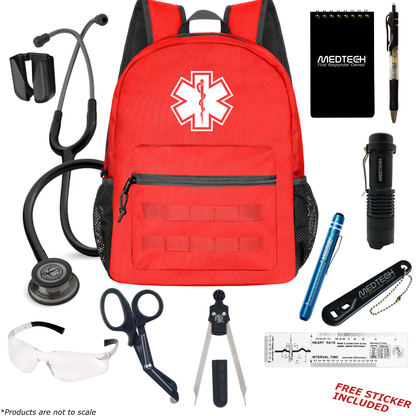 MedTech- Paramedic Basic Clinical Kit- Red- Black Tube; Smoke Finish Chestpiece