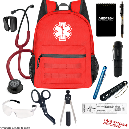 MedTech- Paramedic Basic Clinical Kit- Red- Burgundy Tube; Black Matte Finish Chestpiece