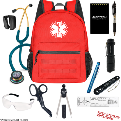 MedTech- Paramedic Basic Clinical Kit- Red- Caribbean Blue Tube; Rainbow Chestpiece