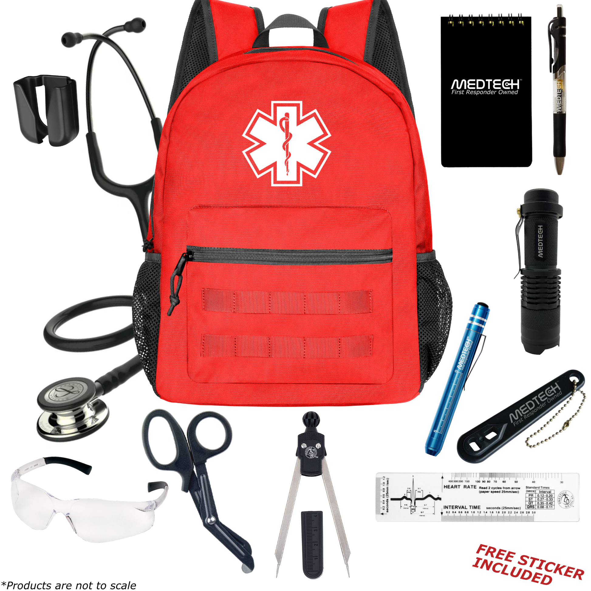 MedTech- Paramedic Basic Clinical Kit- Red- Black Tube; Champagne Finish Chestpiece