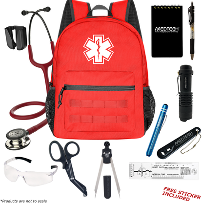 MedTech- Paramedic Basic Clinical Kit- Red- Burgundy Tube; Champagne Finish Chestpiece