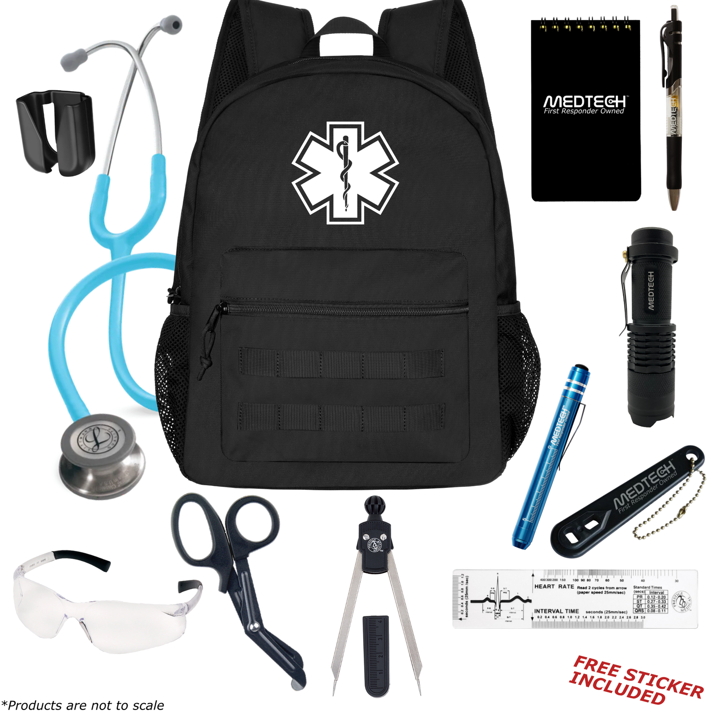 MedTech- Paramedic Basic Clinical Kit- Black- Turquoise Tube; Stainless Steel Chestpiece