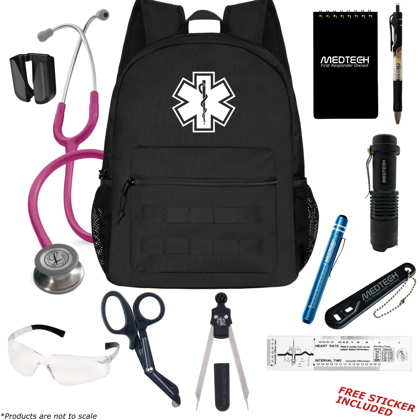 MedTech- Paramedic Basic Clinical Kit- Black- Raspberry Tube; Stainless Steel Chestpiece