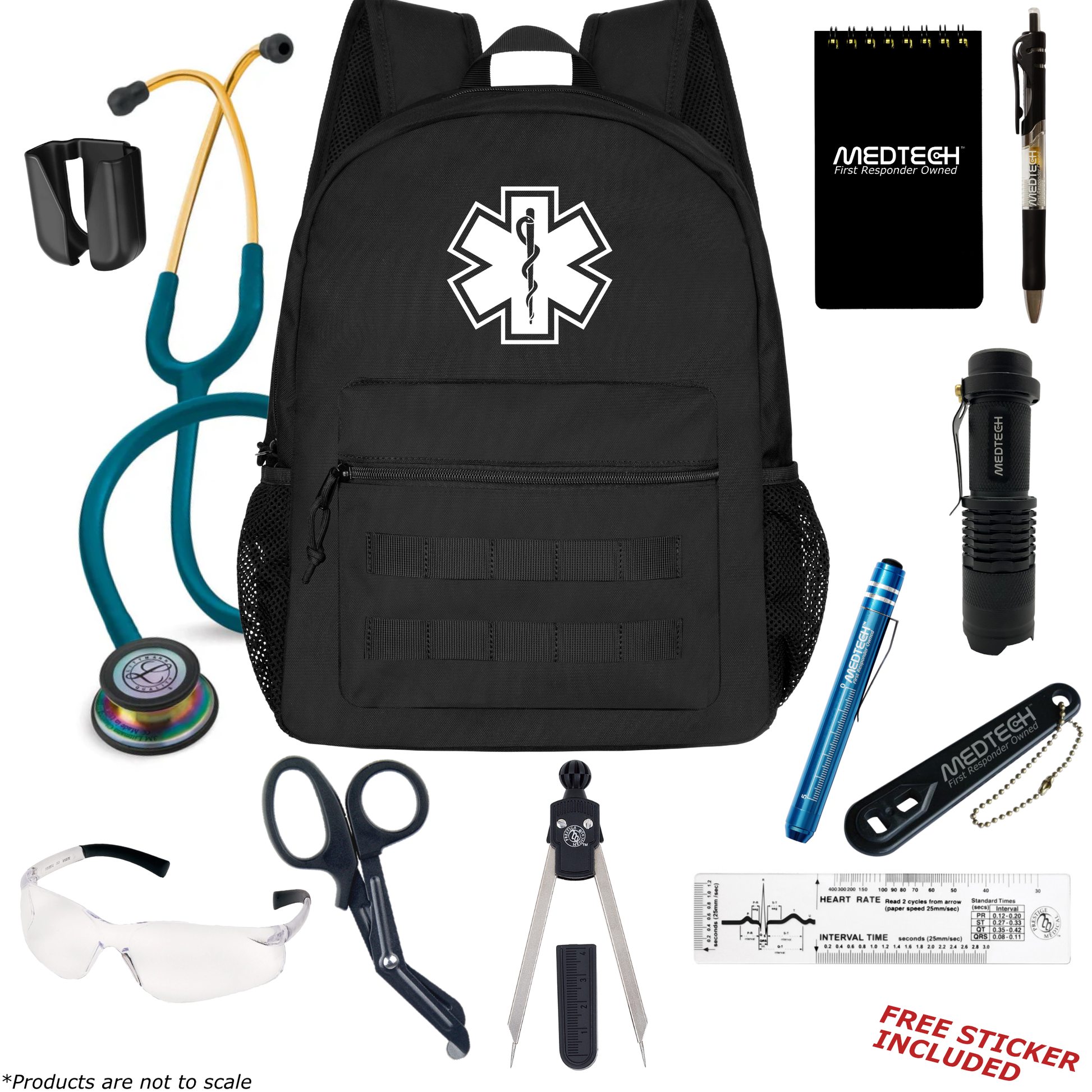 MedTech- Paramedic Basic Clinical Kit- Black- Caribbean Blue Tube; Rainbow Chestpiece