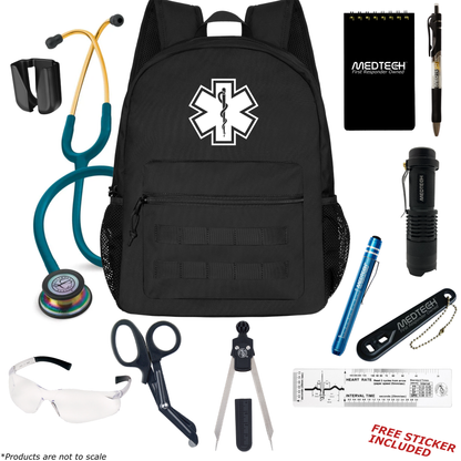 MedTech- Paramedic Basic Clinical Kit- Black- Caribbean Blue Tube; Rainbow Chestpiece