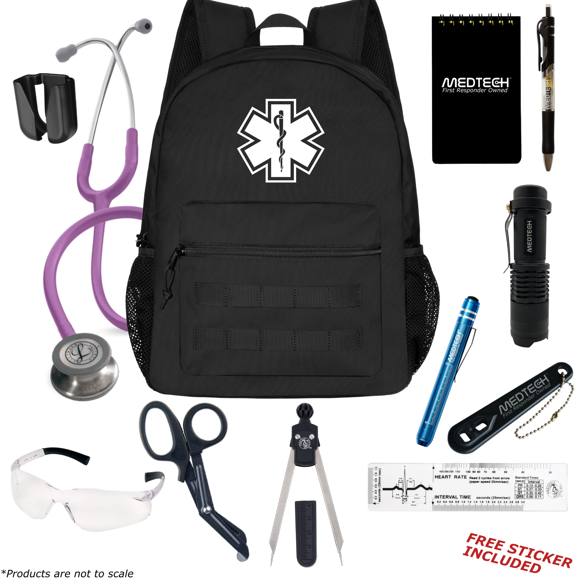 MedTech- Paramedic Basic Clinical Kit- Black- Lavender Tube; Stainless Steel Chestpiece