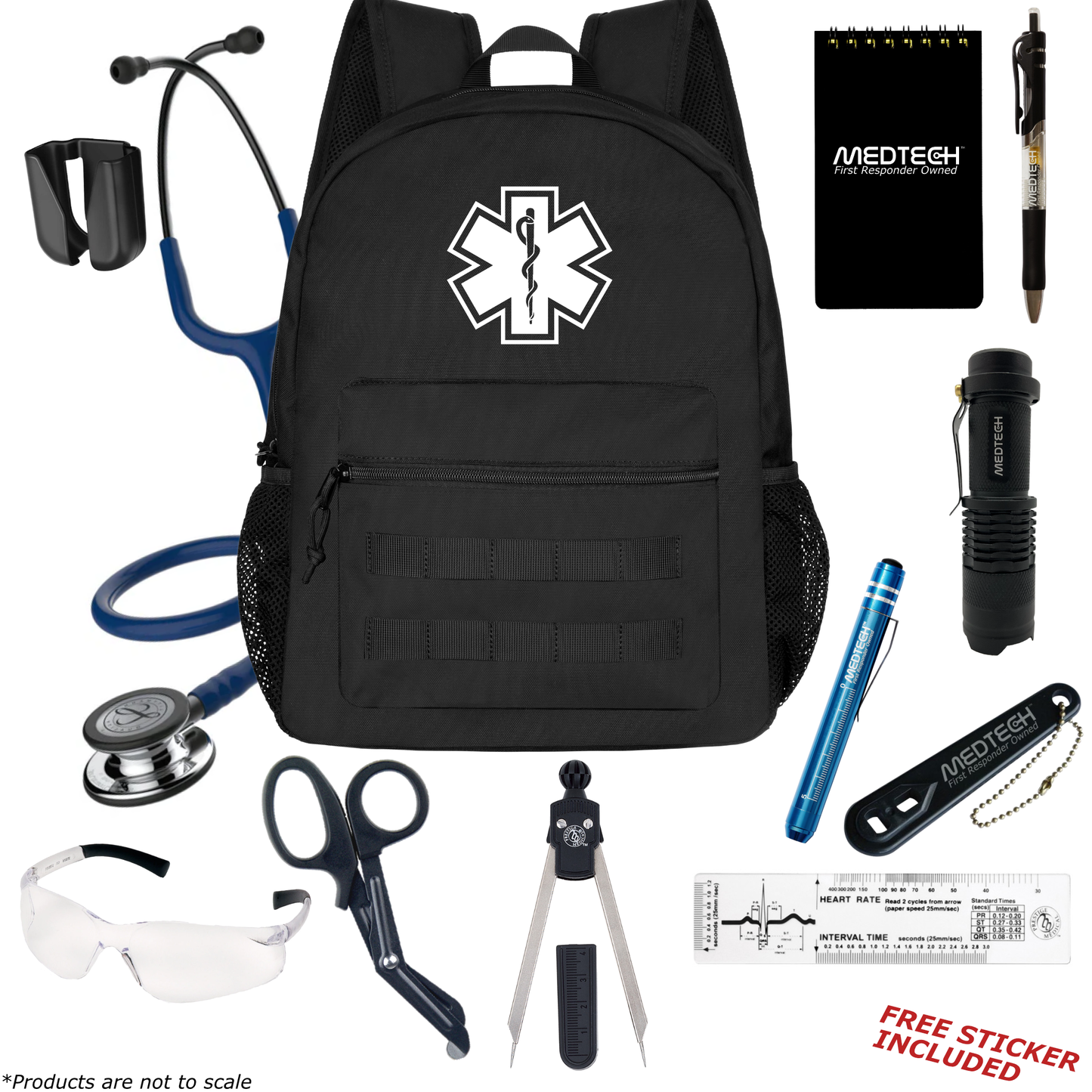 MedTech- Paramedic Basic Clinical Kit- Black- Navy Tube; Mirror Chestpiece