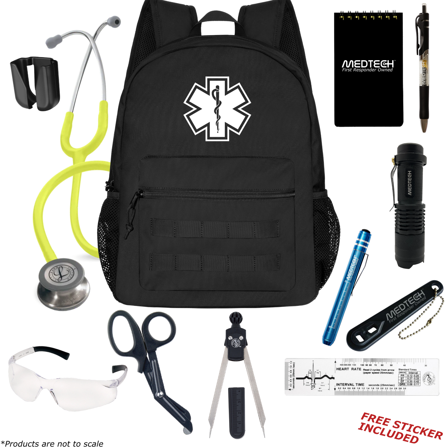 MedTech- Paramedic Basic Clinical Kit- Black- Lemon Lime Tube; Stainless Steel Chestpiece