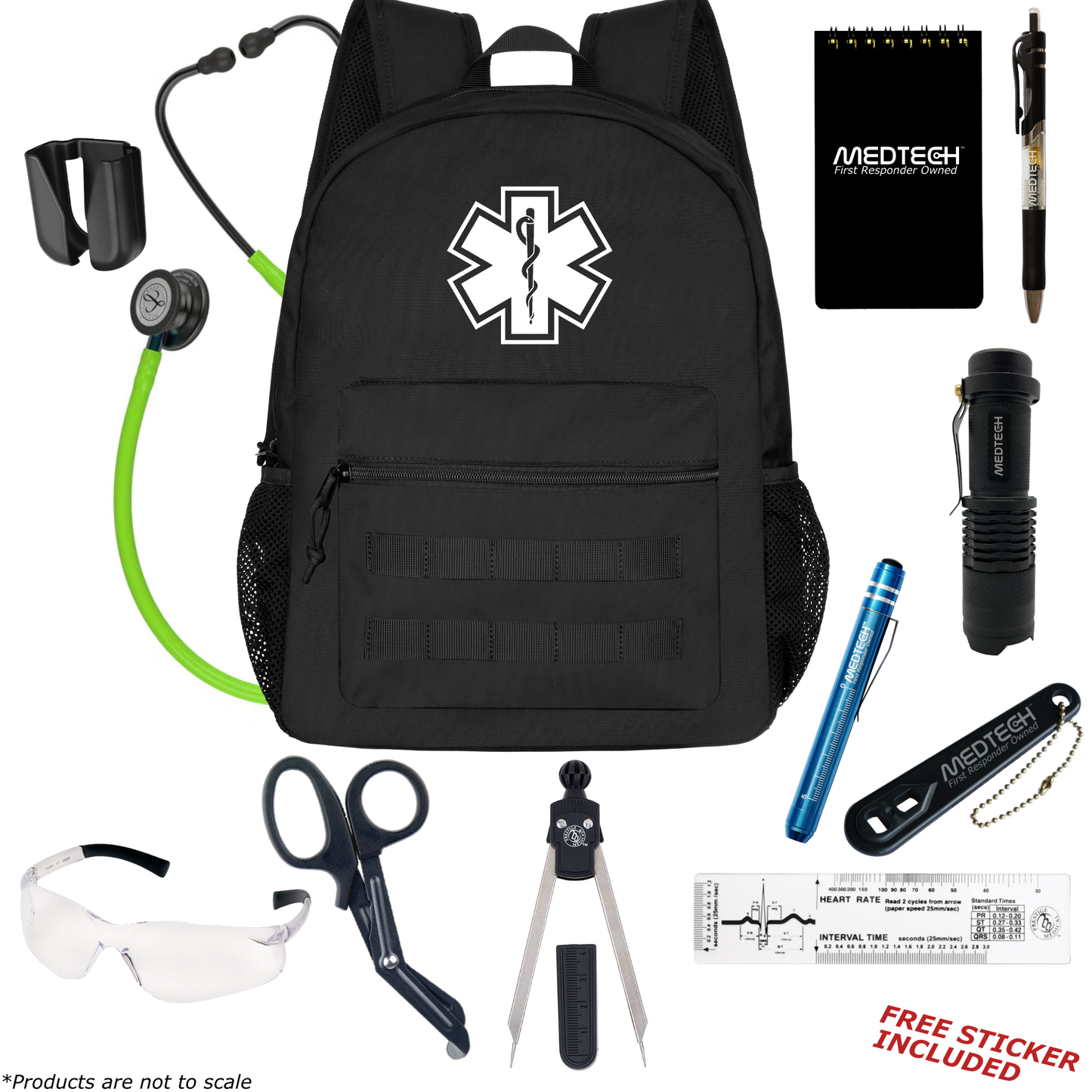 MedTech- Paramedic Basic Clinical Kit- Black- Lime Green Tube; Blue Stem; Smoke Headset & Chestpiece