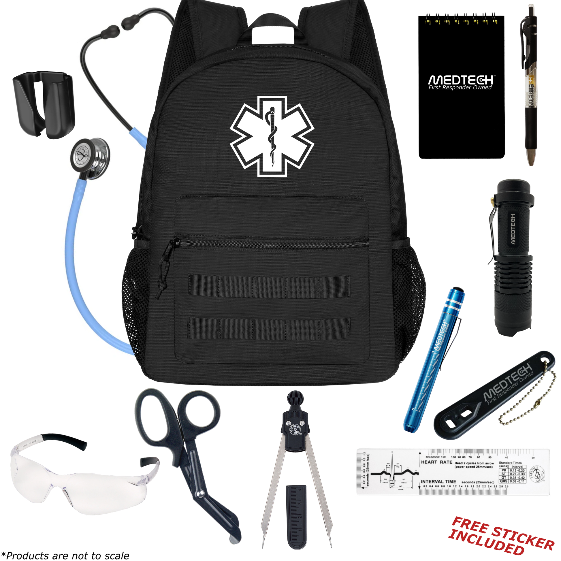 MedTech- Paramedic Basic Clinical Kit- Black- Ceil Blue Tube; Smoke Stem & Headset; Mirror Chestpiece