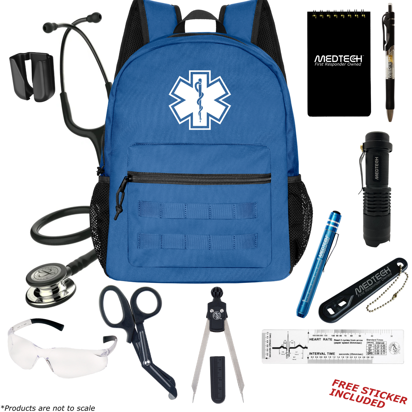 MedTech- Paramedic Basic Clinical Kit- Blue- Black Tube; Champagne Finish Chestpiece