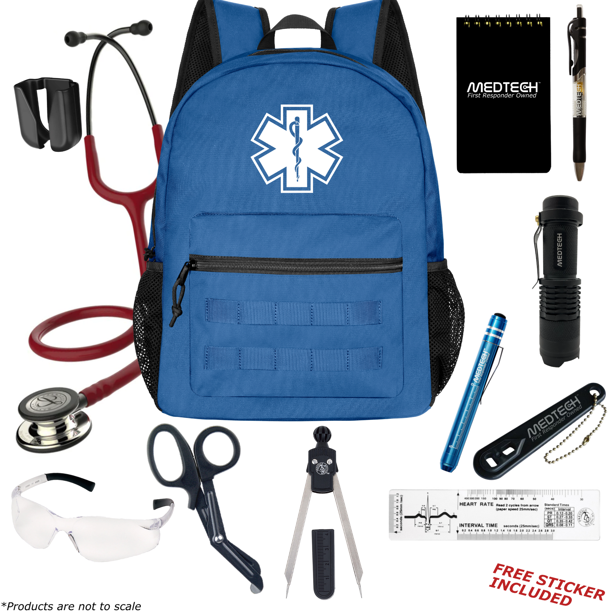 MedTech- Paramedic Basic Clinical Kit- Blue- Burgundy Tube; Champagne Finish Chestpiece