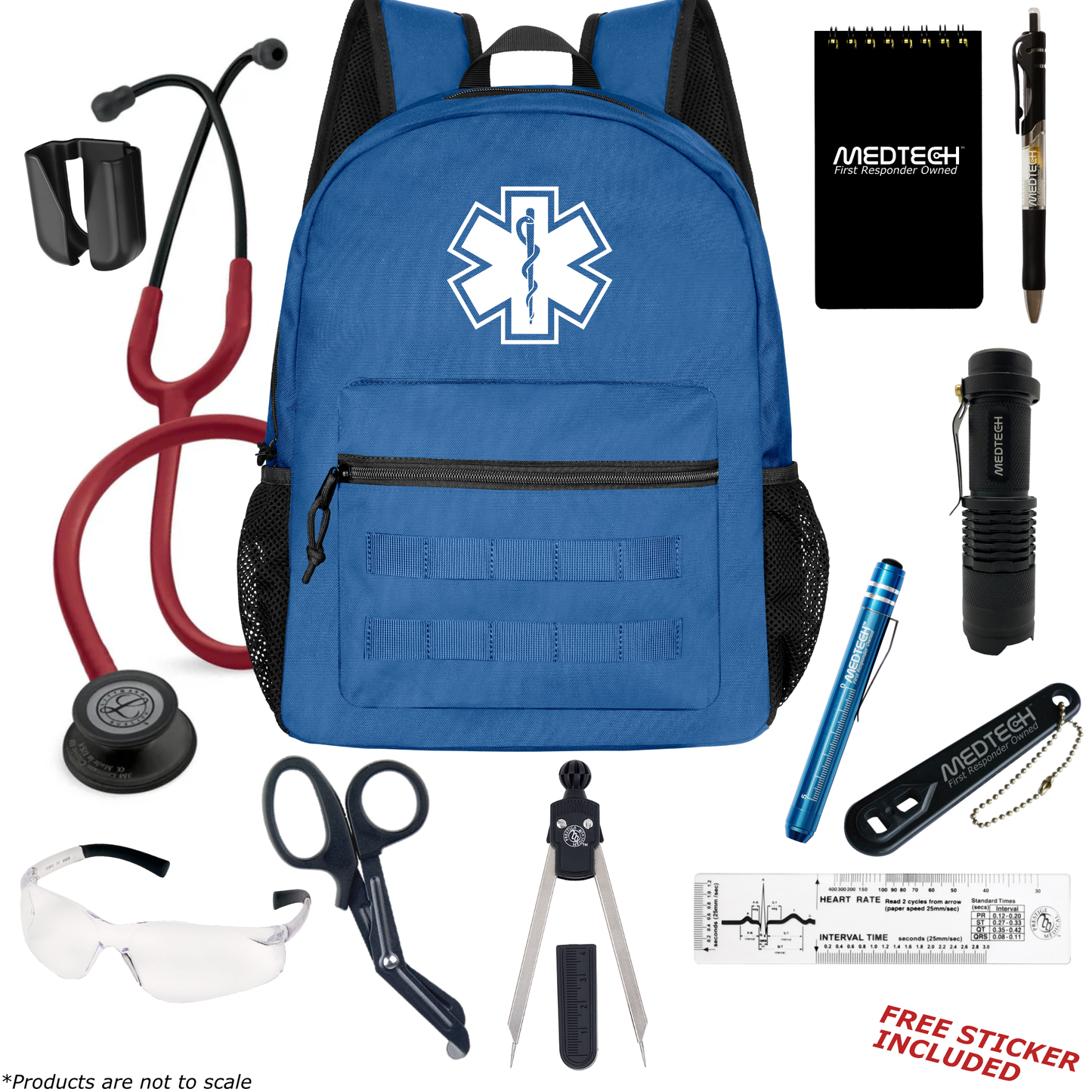 MedTech- Paramedic Basic Clinical Kit- Blue- Burgundy Tube; Black Matte Finish Chestpiece