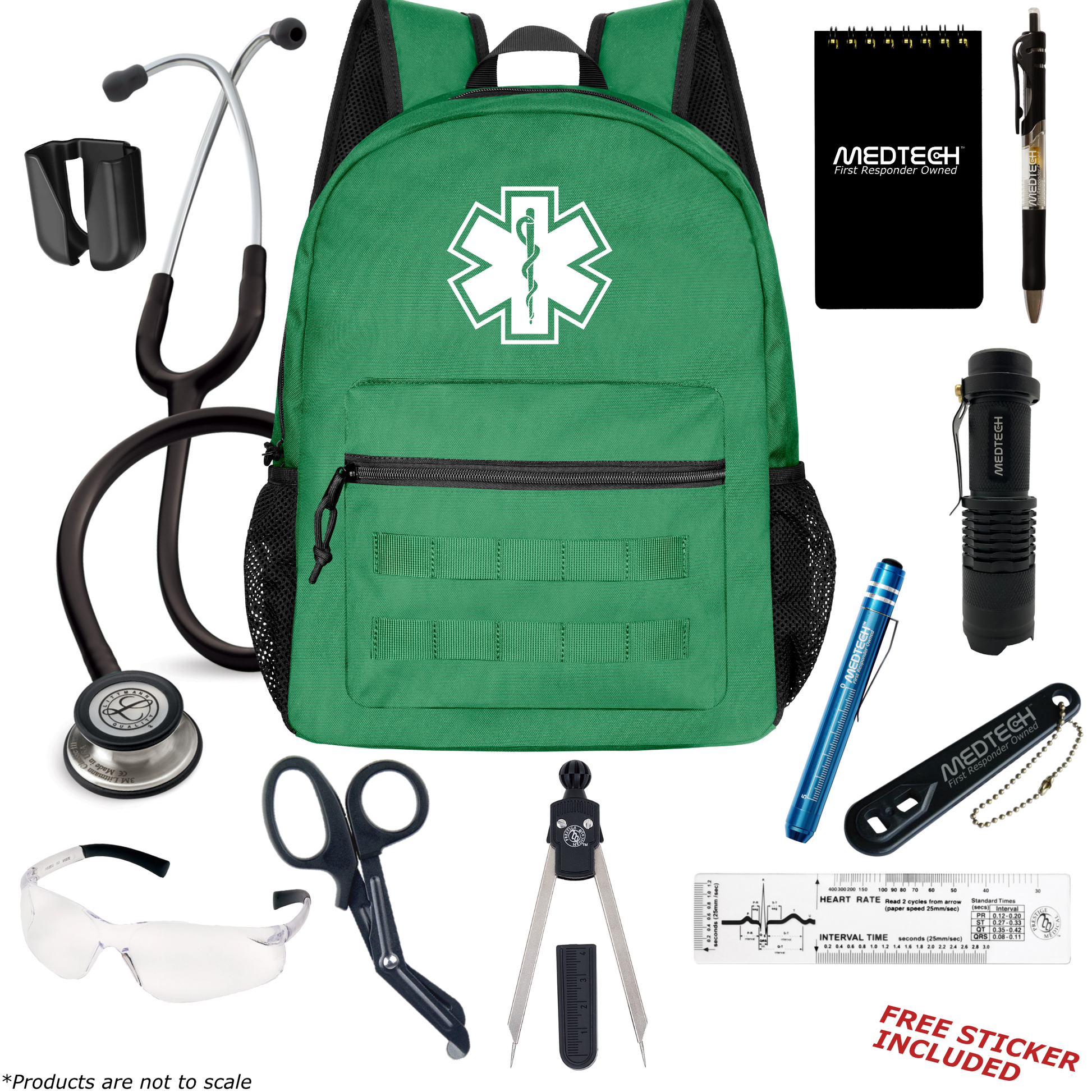 MedTech- Paramedic Basic Clinical Kit- Green- Black tube; Stainless Steel Chestpiece