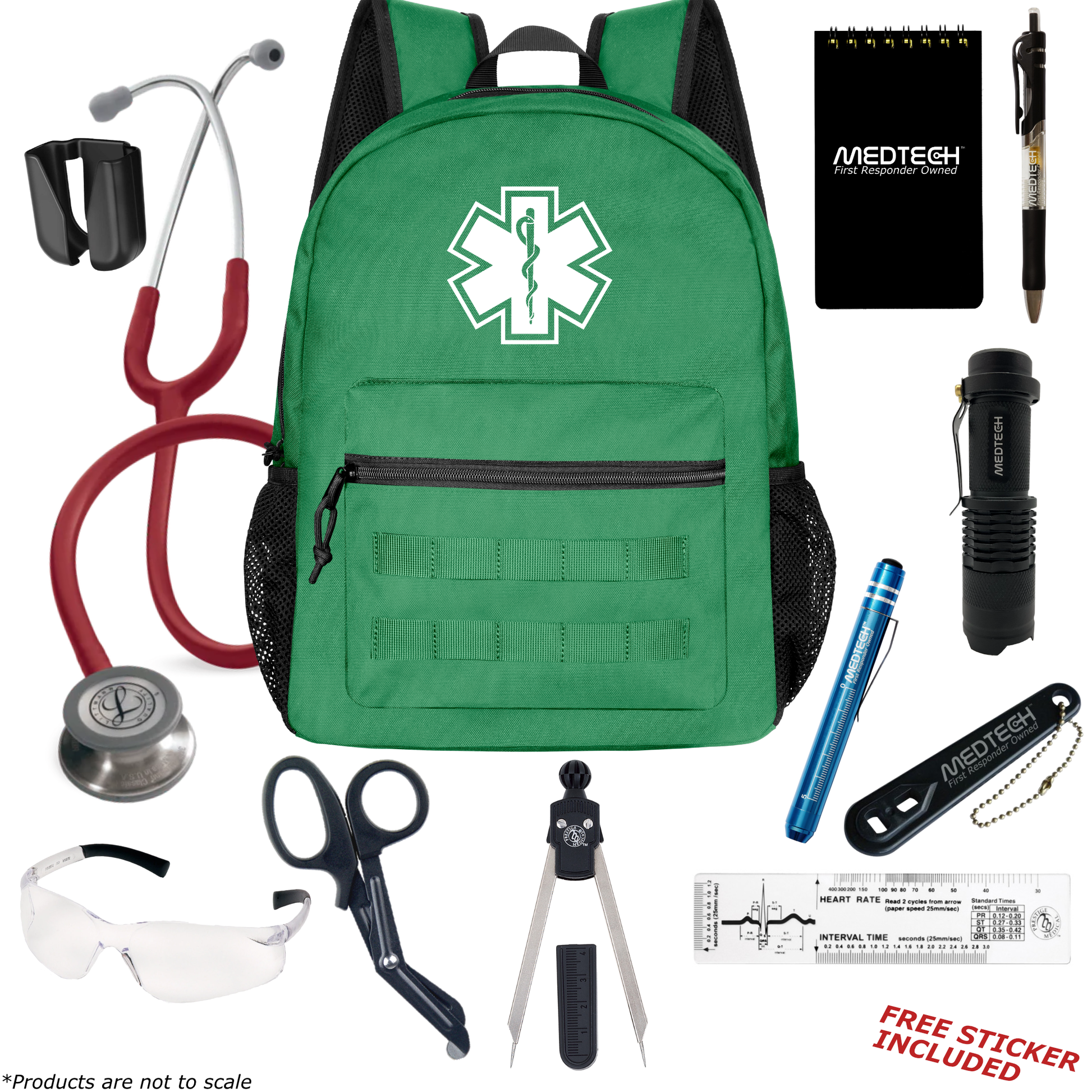 MedTech- Paramedic Basic Clinical Kit- Green- Burgundy Tube; Stainless Steel Chestpiece