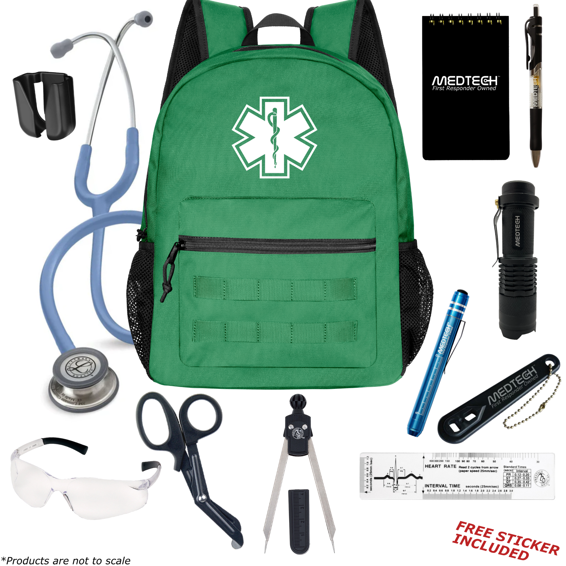 MedTech- Paramedic Basic Clinical Kit- Green- Ceil Blue Tube; Stainless Steel Chestpiece