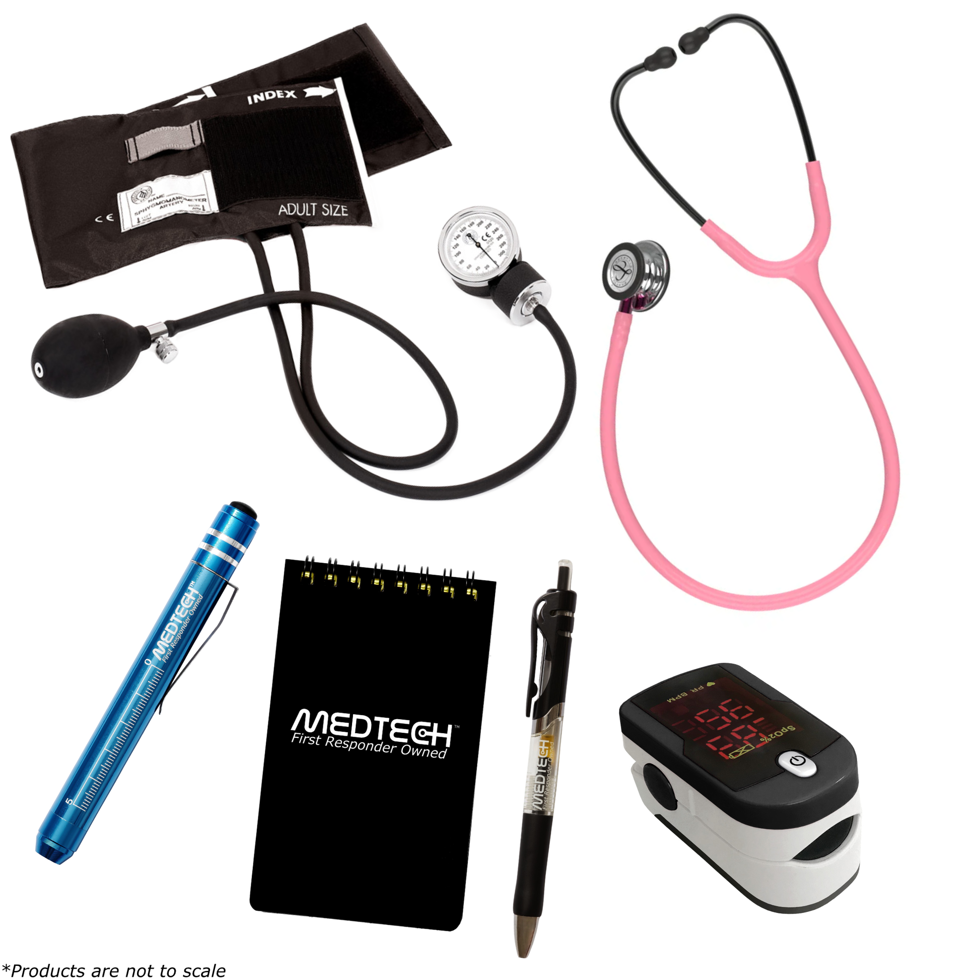 MedTech- Premium Vitals Kit- Black- Pearl Pink Tube; Pink Stem; Smoke Headset; Mirror Chestpiece