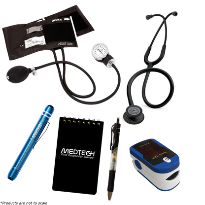 MedTech- Premium Vitals Kit- Blue- Black tube; Black Matte Finish Chestpiece