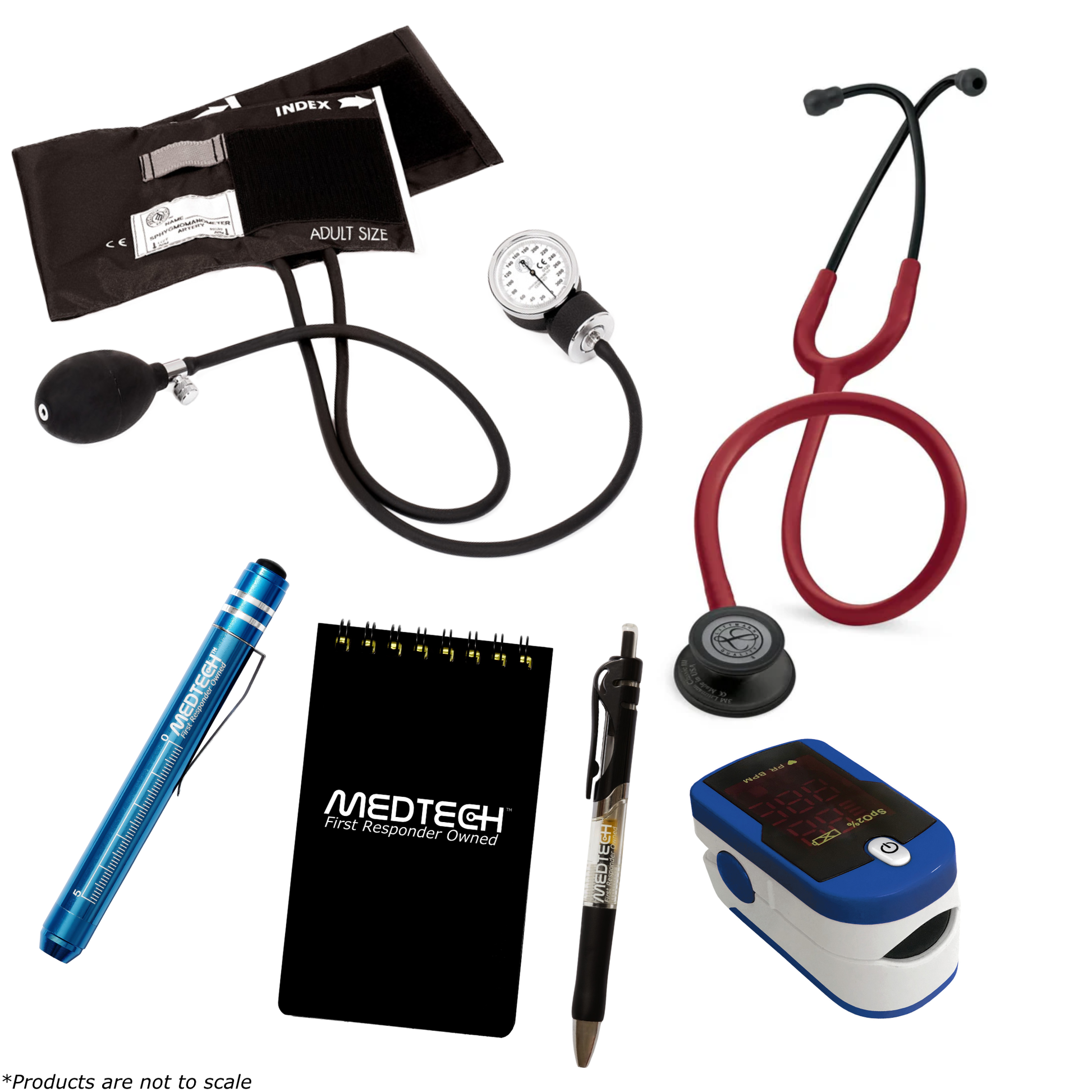 MedTech- Premium Vitals Kit- Blue- Burgundy Tube; Black Matte Finish Chestpiece