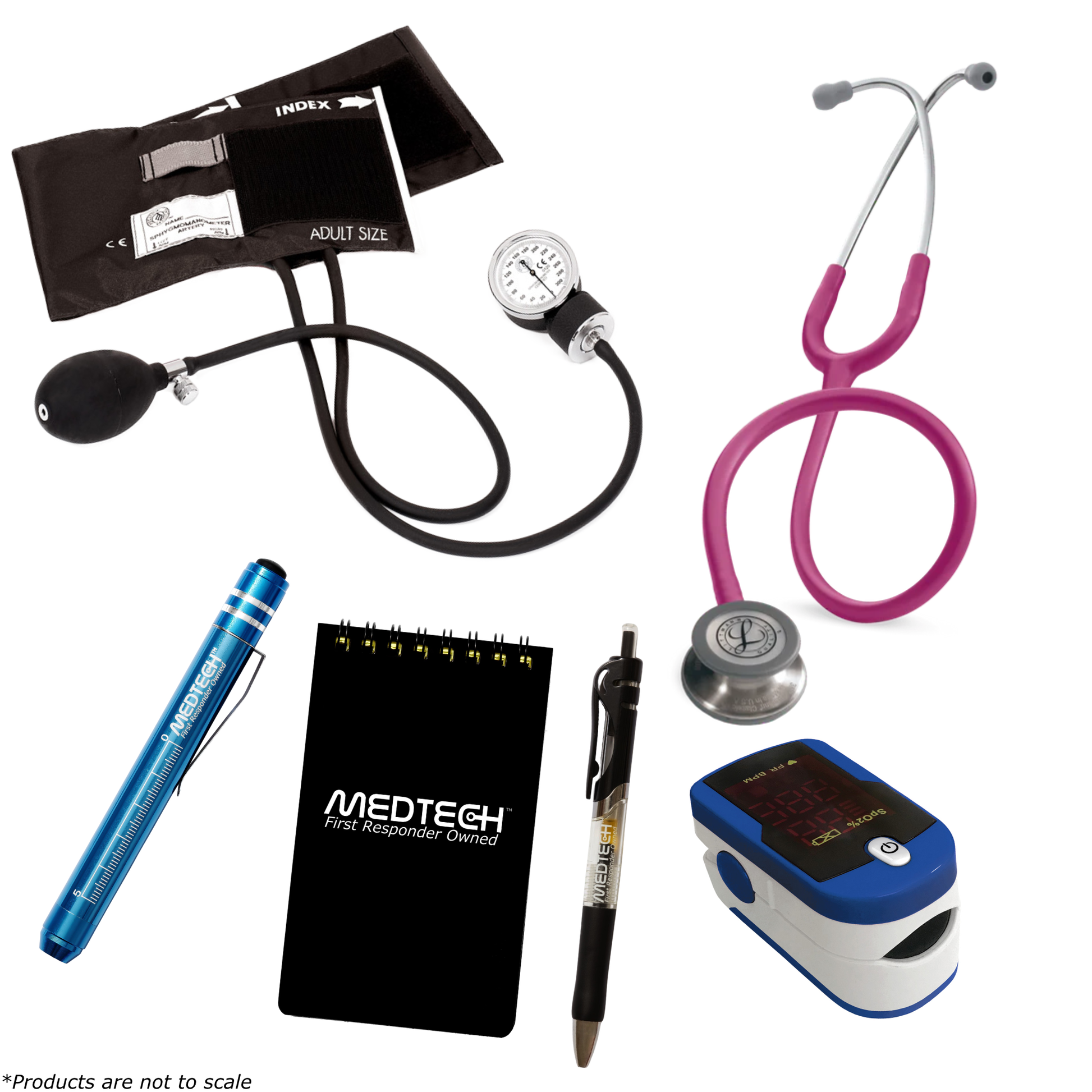 MedTech- Premium Vitals Kit- Blue- *Limited Edition* Raspberry Tube; Pink Stem; Stainless Steel Chestpiece