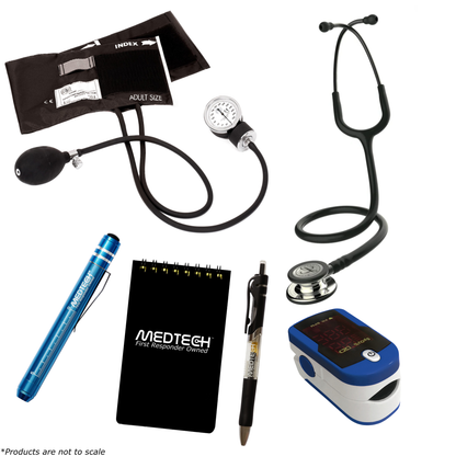 MedTech- Premium Vitals Kit- Blue- Black Tube; Champagne Finish Chestpiece