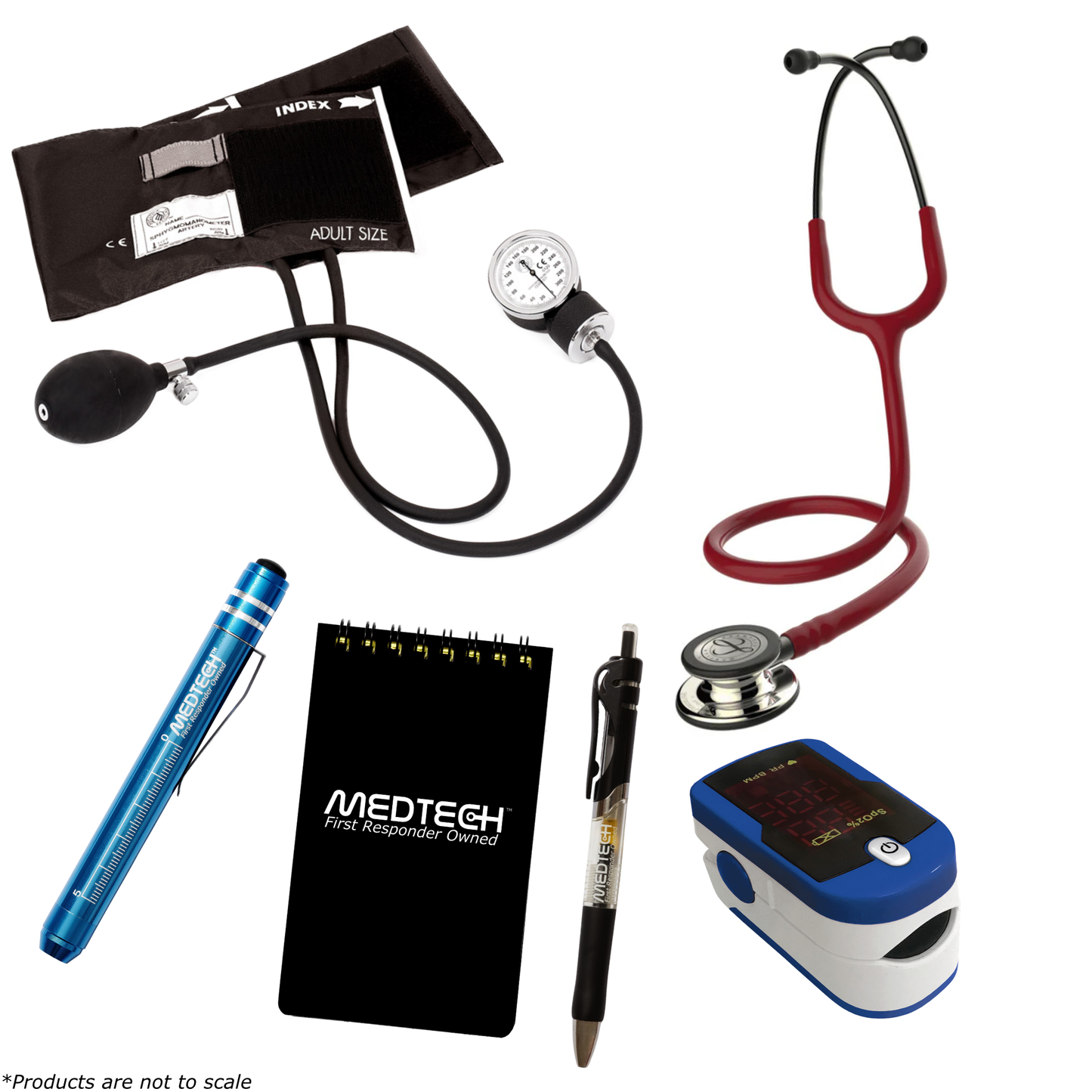 MedTech- Premium Vitals Kit- Blue- Burgundy Tube; Champagne Finish Chestpiece